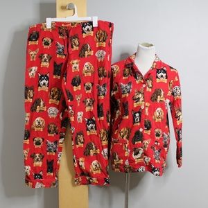 Nick Nora Dogs Pajama Set Womens Medium Milkbone Flannel Pants Top